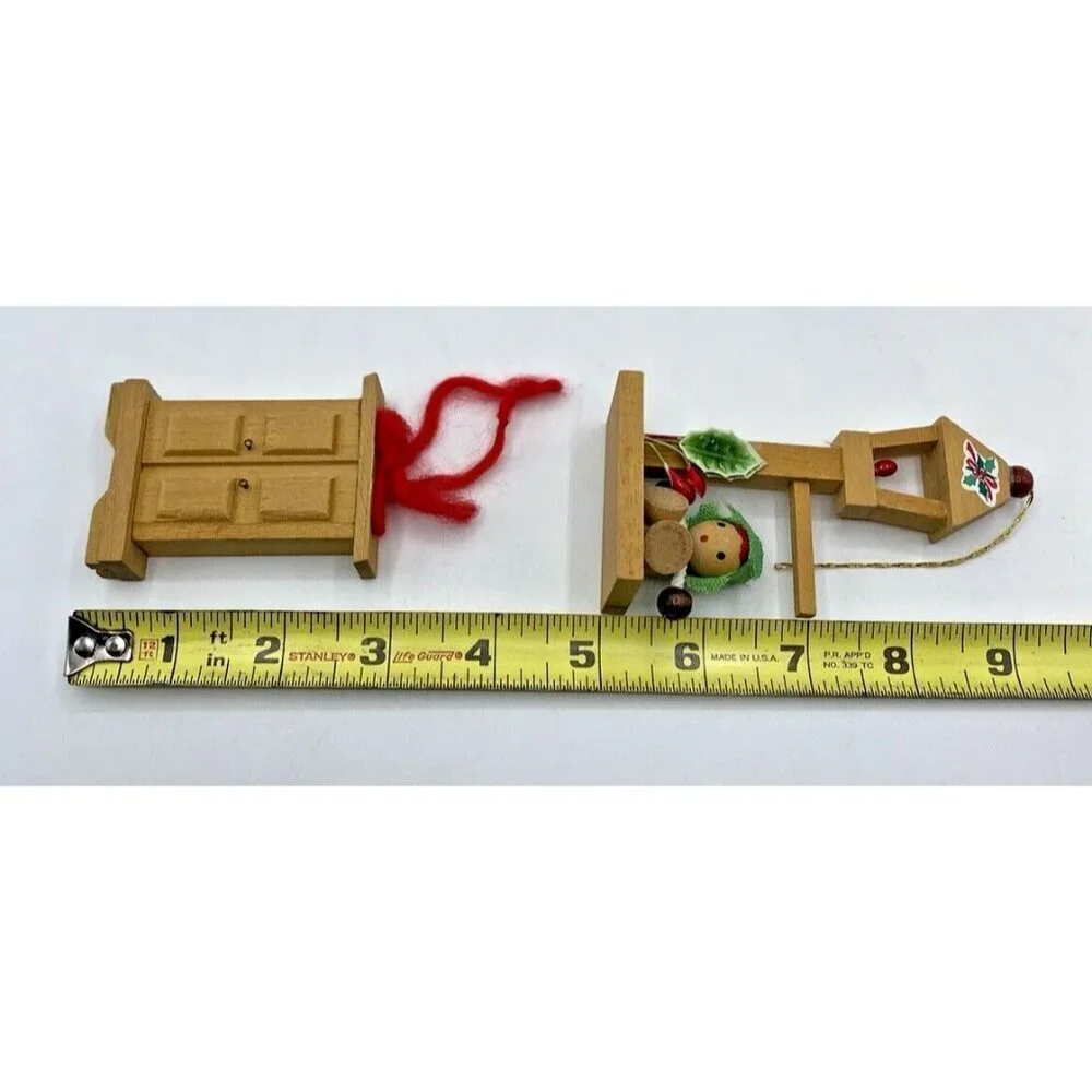 2 Vintage Dollhouse Furniture Lamppost & Hutch Wood Christmas Tree Ornaments
